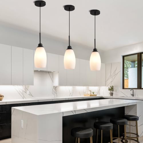 3 Lights Industrial Pendant Light with Glass Shade Matte Black Pendant Lighting Adjustable Industrial Retro Style Hanging Light
