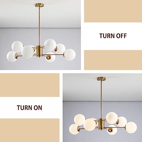 Lighting 8 Light Glass Sputnik Chandelier Light Modern Gold Chandeliers Pendant Light Fixture Vintage Globe Ball Ceiling Flush Mount Light Fixture Kitchen Island