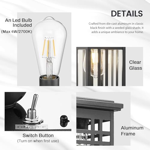 2-Pack 12-Inch Solar Column Light, Clear Glass, Black, 20068-P-2 SL BK