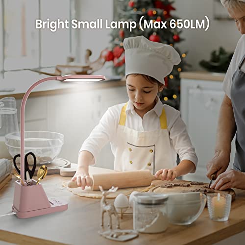 Pink Cute Desk Lamp with USB Charging Port for Kids Teen Girls Women