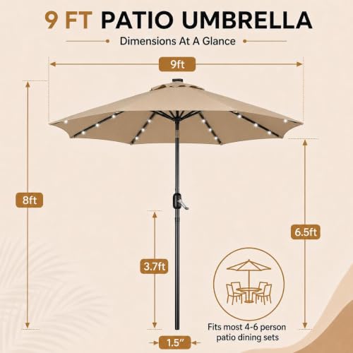 9FT Solar Patio Umbrella w