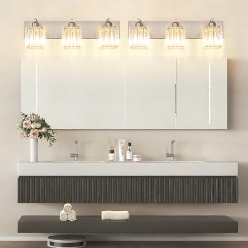 Brushed Nickel Vanity Light Bathroom Lighting Fixtures 3 Light Crystal Modern Bathroom Vanity Light