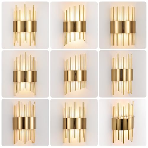 Gold Wall Sconces LED Dimmable Modern Crystal Wall Sconces Gold Wall Light Titanium Vanity Wall Light for Bedroom