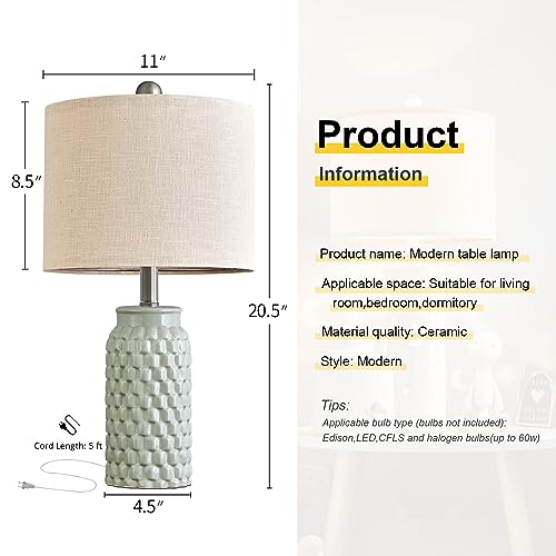 20.5 inches Modern Ceramic Green Bedside Lamp Set of 2 for Bedroom Decor Farmhouse Table Lamp for Living Room Office Dorm (2 Count)