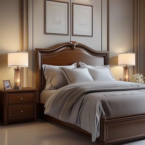 Farmhouse Table Lamps for Living Room with USB C+A Ports
