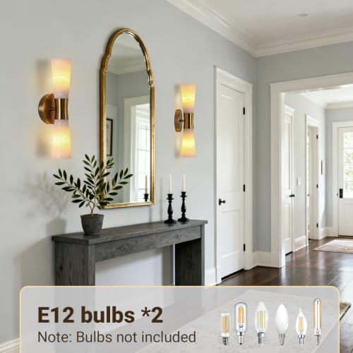 Alabaster Wall Sconces Bathroom Vanity Light Gold 15in 1 Pack