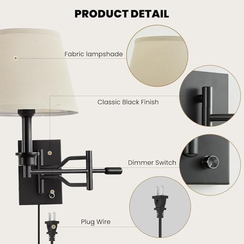2 Pack 15" Black Swing Arm Wall Sconces