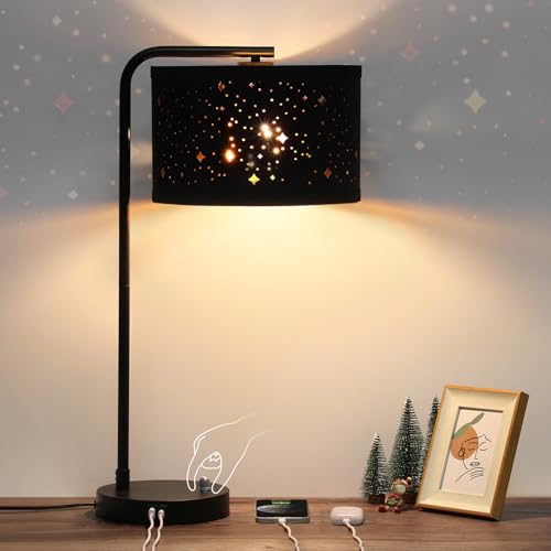 Bedside Table Lamp with USB C+A Ports