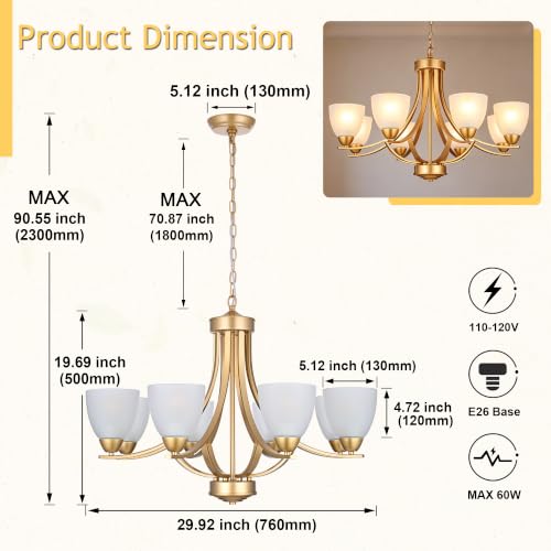 8 Light Large Gold Chandeliers for Dining Room Industrial Pendant Light Kitchen Island Fixture