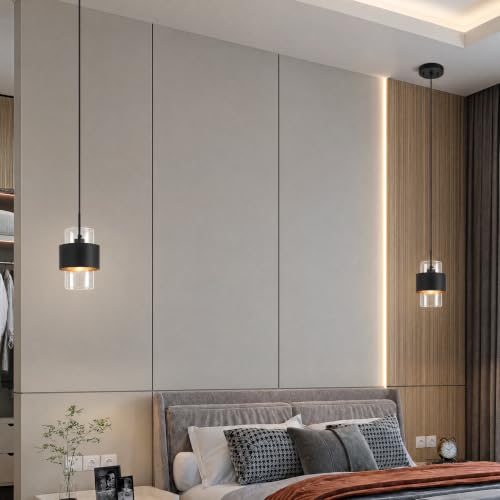Modern Black Pendant Lighting Indoor Kitchen Island Pendant Light Glass Shade Ceiling Light Fixtures for Bedroom Dining Room Living Room