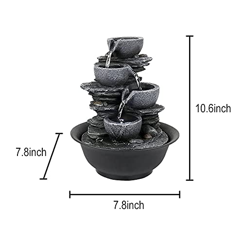 10.6inch Rock Indoor Water Fountain Zen Meditation Tabletop Fountain with LED Light for Home Office Bedroom