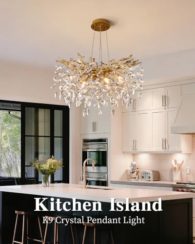 Modern Tree Branch Crystal Chandelier Luxury Gold Crystal Pendant Lighting 23.6" Contemporary 8