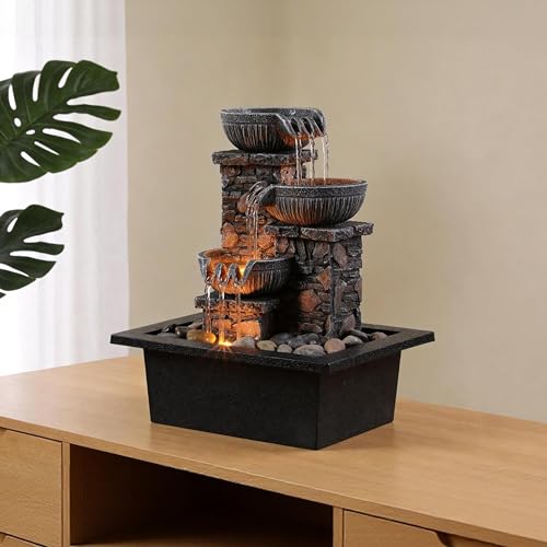 Tabletop Waterfall Fountain 3 Bowls with LED Light
