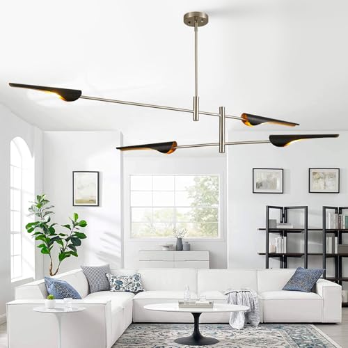 59" Industrial Pendant Light Contemporary Farmhouse Chandelier with Brushed Nickel Finish Modern Pendant Lighting Fixture for Dining Room Living Room Kitchen Island Bedroom