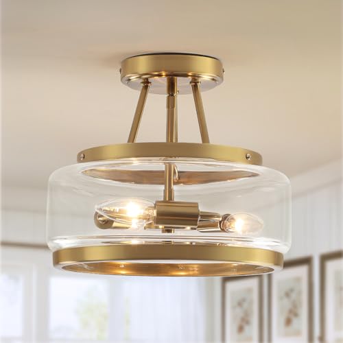 11.8" Gold Semi Flush Mount Ceiling Light