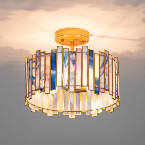 3 Light Tiffany Semi Flush Mount Ceiling Light
