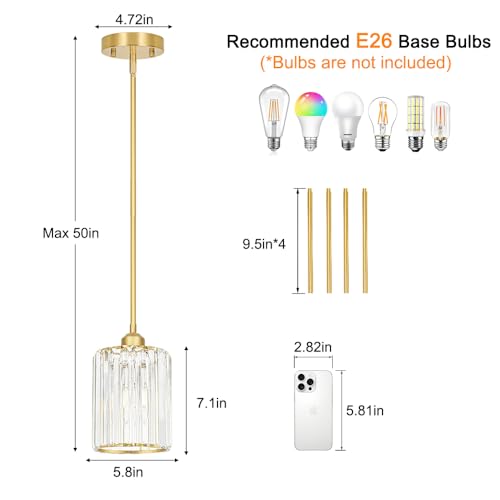 Brushed Gold Kitchen Pendant Lights Over Island with Adjustable Rods