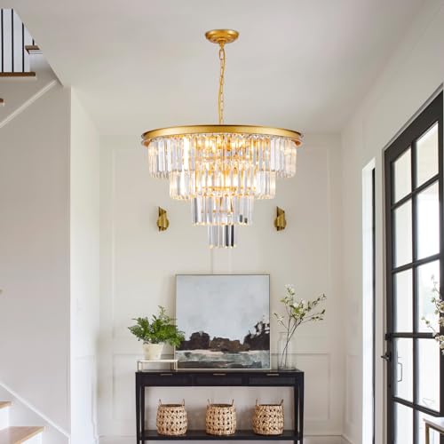 10 Light Modern Gold Crystal Chandelier for Dining Room 24'' Dining Room Light Fixture Contemporary Pendant Round 4