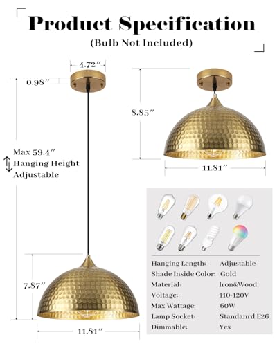 Gold Pendant Lights Kitchen Island 2 Pack (2 Count)