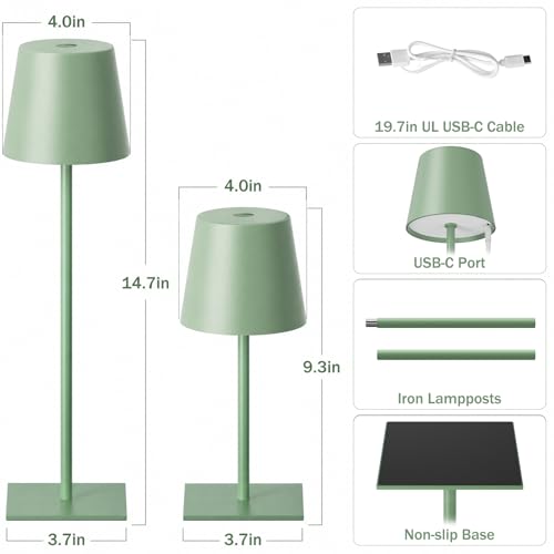 Green Cordless Rechargeable Table Lamp (2 Count)