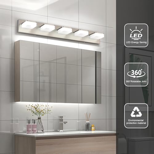 Brushed Nickel Vanity Lights for Bathroom 5 Light Vanity Lighting Fixtures for Mirror 32" Adjustable 5500K Modern LED Vanity Light Over Mirror