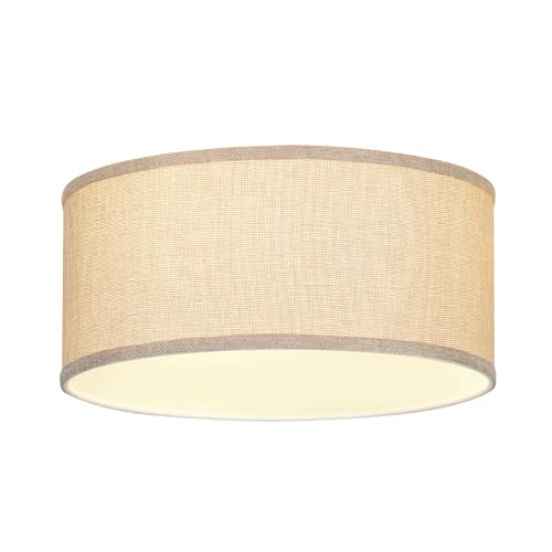 13 Inch Flush Mount Ceiling Light with Burlap Linen Drum Shade