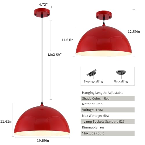 Red Large Pendant Light 2 Packs