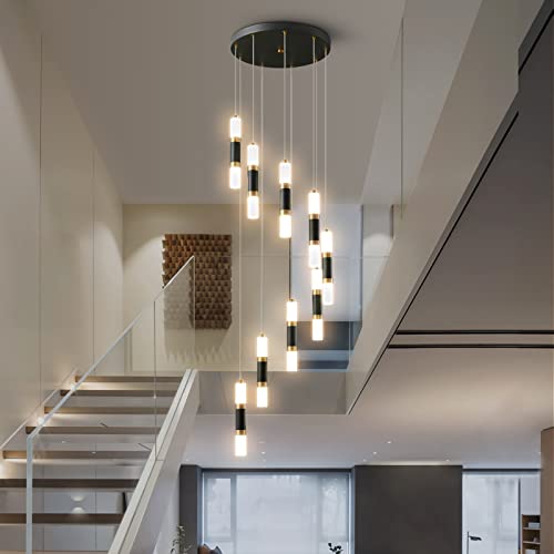 9 Light Chandelier LED 54W Dimmable Chandeliers for Entryway Pendant Light Fixture Chandeliers for Staircase Lobby Black Gold Lighting Modern High Ceiling Chandelier