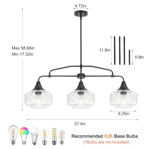 DSMJFU 3 Light Kitchen Island Light Black Dining Room Light Over Table