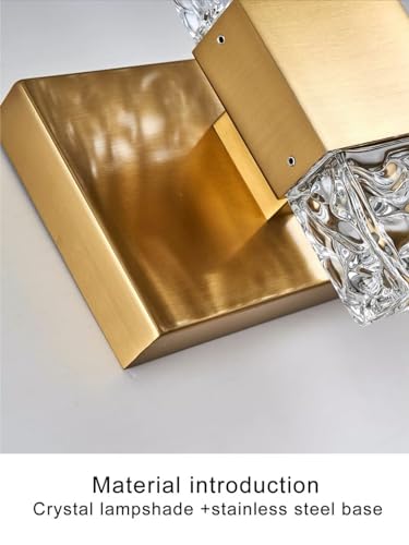 Gold Bathroom Vanity Lights Fixtures Over Mirror LED Crystal Modern 3 Light Brushed Stainless Steel Wall Mount Light for Bathroom Lighting Fixtures 3000K 30Watts Warm Light