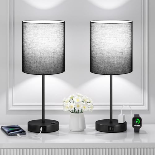 17.6" Black Touch Lamps for Bedroom Set of 2 (2 Count)