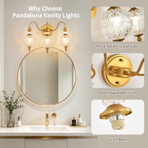 Vintage 3 Light Bathroom Vanity Light Over Mirror (Antique Gold & Clear / 3-Light)