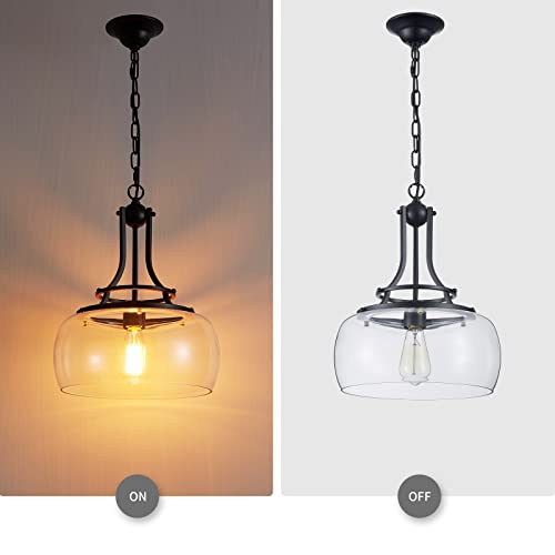 Chandelier Rustic Farmhouse Industrial Round Ceiling Pendant LED Light Fixture with Clear Glass Shades for Dining Room Kitchen Island Foyer Entryway