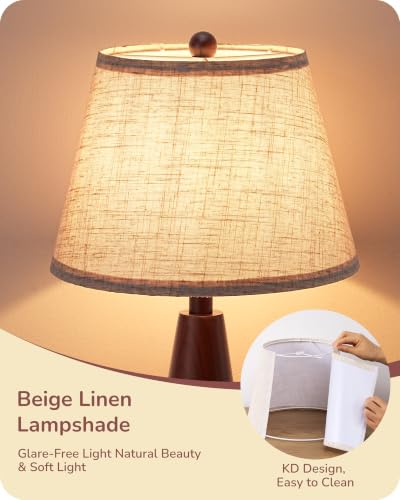 Farmhouse Table Lamp with Tapered Mahogany Wood Base