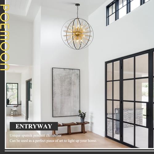 31" 16 Light Black Gold Sputnik Chandelier Modern Hanging Light