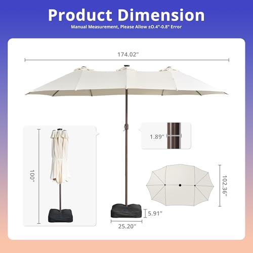 15 ft Large Patio Umbrella with Color Changing Lights