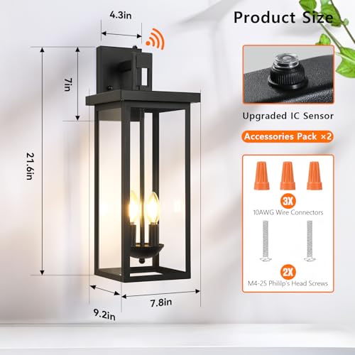 22'' Outdoor Wall Lights Dusk Dawn Large Black Exterior Porch Light Fixture