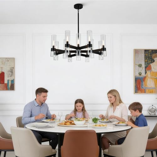 12 Light Black Farmhouse Chandeliers for Dining Room Light Fixture 34"