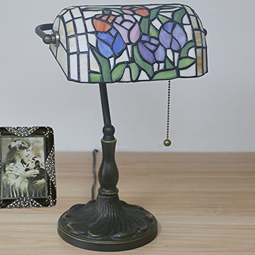 Tiffany Style Bankers Table Lamp Stained Glass Piano Desk Lamp Vintage Bedroom Bedside Lamp for Study