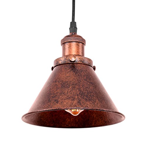 Farmhouse Pendant Light Rustic Cone Shade Mounted Fixture Hanging Ceiling Lamp Antique Painted Vintage Finish Small Light