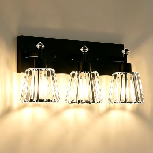 Black 3 Light Modern Crystal Vanity Lights Over Mirror (3-Light)