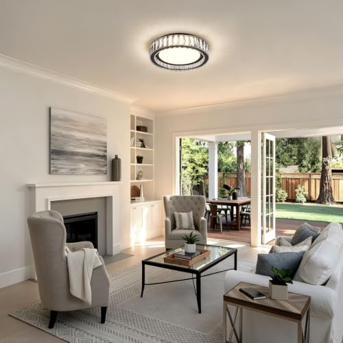 15 Inch Modern Dimmable LED Crystal Flush Mount Ceiling Light
