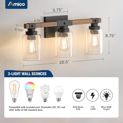 3 Light Farmhouse Bathroom Vanity Light