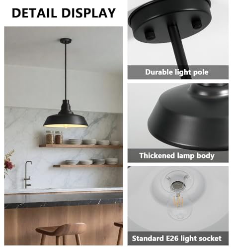 15" Black Farmhouse Pendant Barn Light