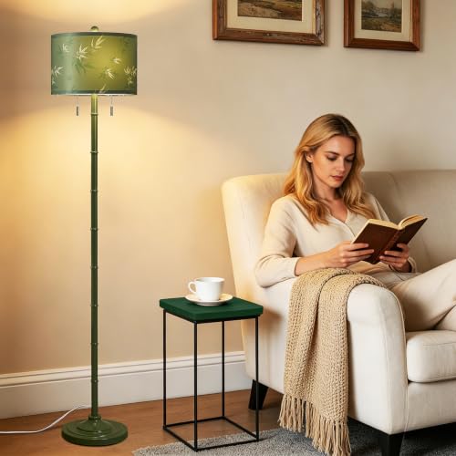 Upgraded 2 Light Mid Century Modern Green Floor Lamp for Living Room (Green)