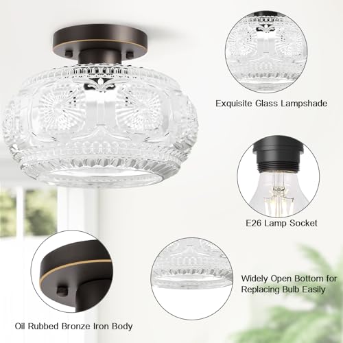 Glass Semi Flush Mount Ceiling Light Fixture