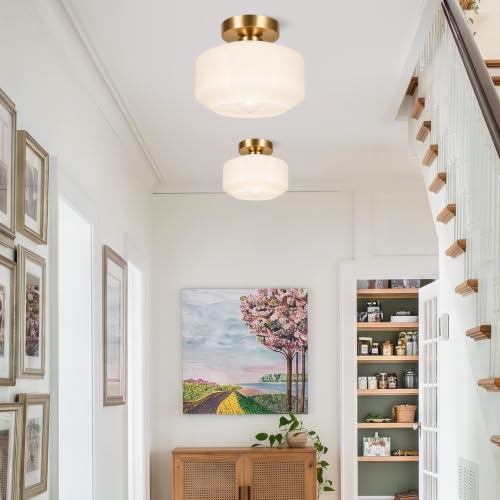Industrial Semi Flush Mount Ceiling Light Brushed Gold