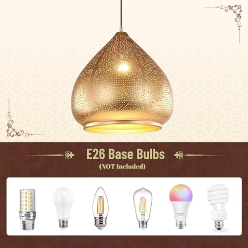 Farmhouse Pendant Light Fixture Vintage Gold Metal Moroccan