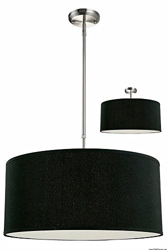 171-24B-C Albion Three Light Pendant, Metal Frame, Brushed Nickel Finish and Black Shade of Fabric Material