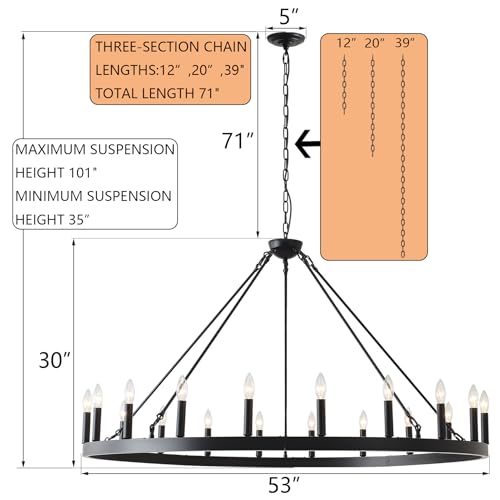 53 Inch Black Extra Large Wagon Wheel Chandelier